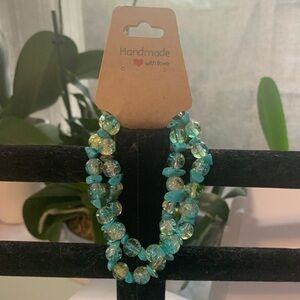 2 Peacock and Turquoise Crackle Glass Bead Set